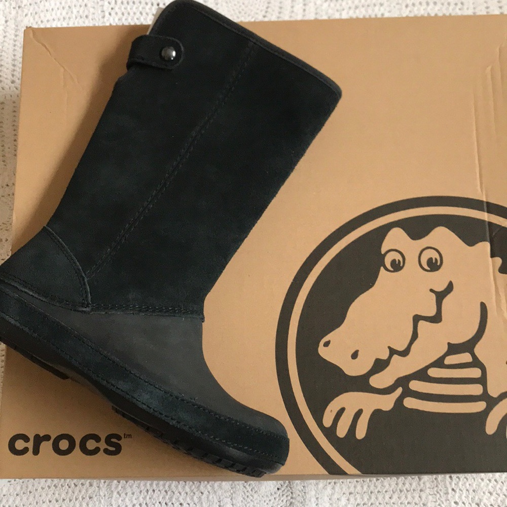 NEW Crocs Berryessa Black Suede Tall Boots